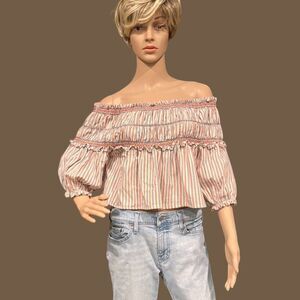 GIANNI BINI Magda Off The Shoulders Striped Top Shirt Blouse Crop Top Sz S